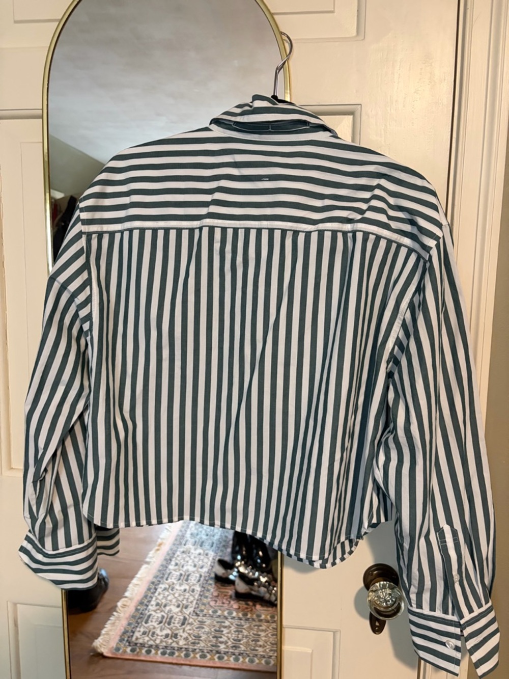 Banana Republic the boxy cropped button down shirt in green stripe NWT - Picture 7 of 8